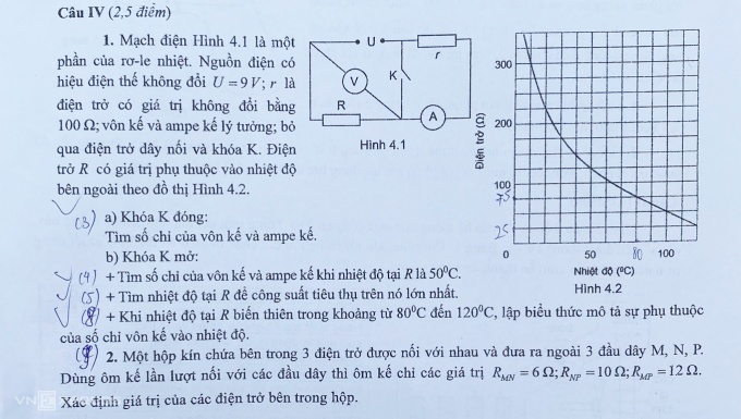 Question IV à l'examen de physique pour l'examen d'entrée en 10e année spécialisée à Hanoi, année scolaire 2023-2024, après-midi du 12 juin. Photo : Duong Tam