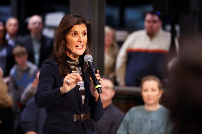 Republican presidential candidate Nikki Haley speaks at a campaign event in Iowa on February 20. Photo: Reuters