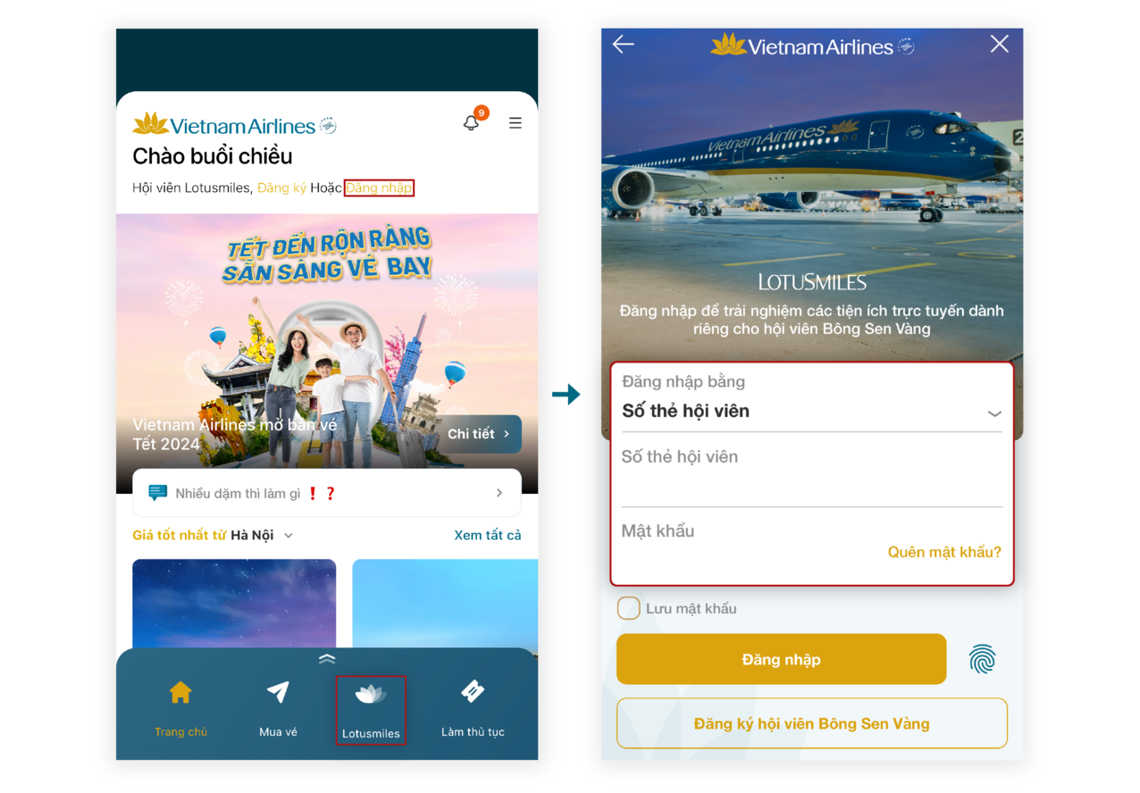 Hướng dẫn gia hạn dặm thưởng trên app 1.