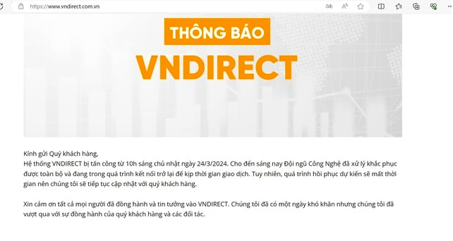 Tài chính - Ngân hàng - VNDIRECT thông tin việc website bị tấn công