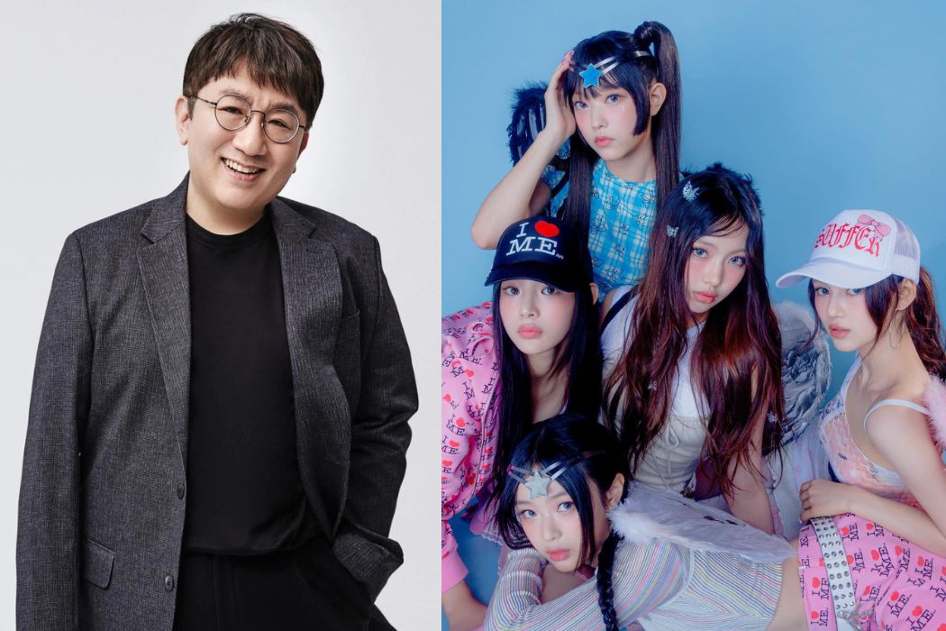 El presidente de HYBE, Bang Si Hyuk, y el grupo de chicas NewJeans. Foto: Naver