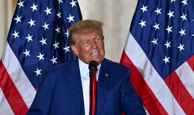 Former US President Donald Trump speaks at Mar-a-Lago, Palm Beach, Florida, on April 4. Photo: AFP