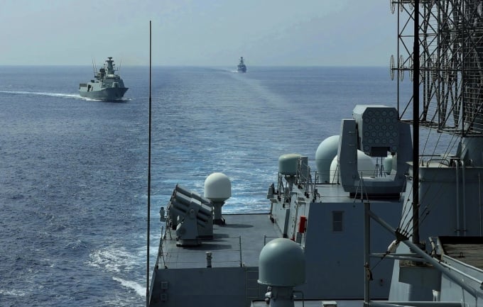 Chinese warships conduct drills off the coast of Oman in 2023. Photo: PLA