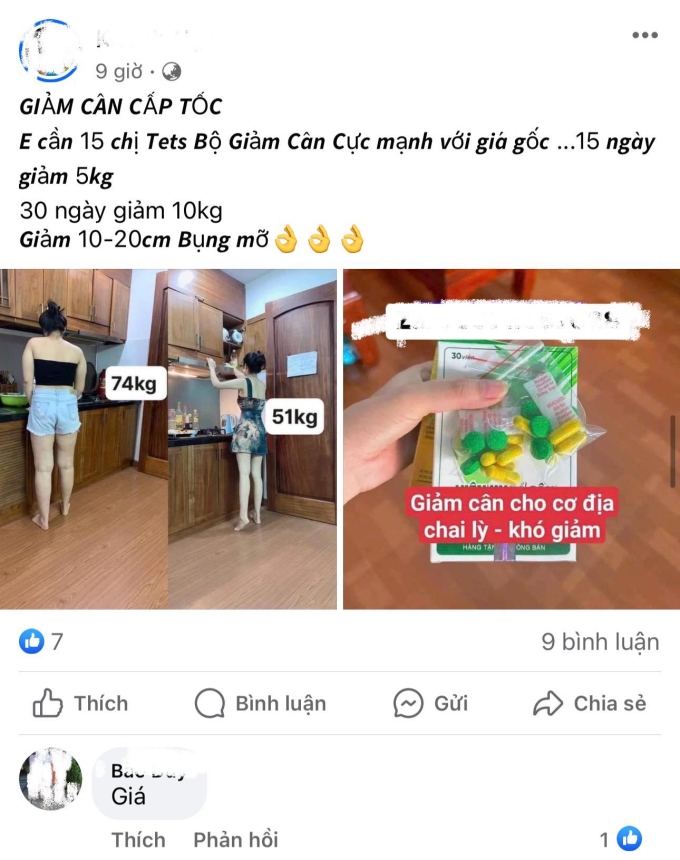 Nhiều người có nhu cầu giảm cân cấp tốc trước Tết tìm đến các nhóm trên Facebook và nhận được nhiều lời quảng cáo. Ảnh: Ảnh chụp màn hình