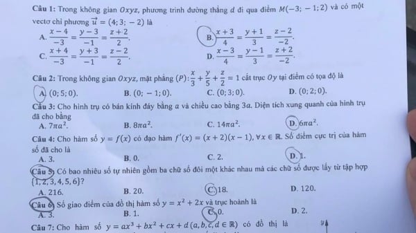 Đề thi môn Toán chính thức