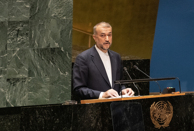 Ngoại trưởng Iran Amir-Abdollahian phát biểu tại Đại hội đồng Liên Hợp Quốc ở New York, Mỹ ngày 26/10. Ảnh: Reuters