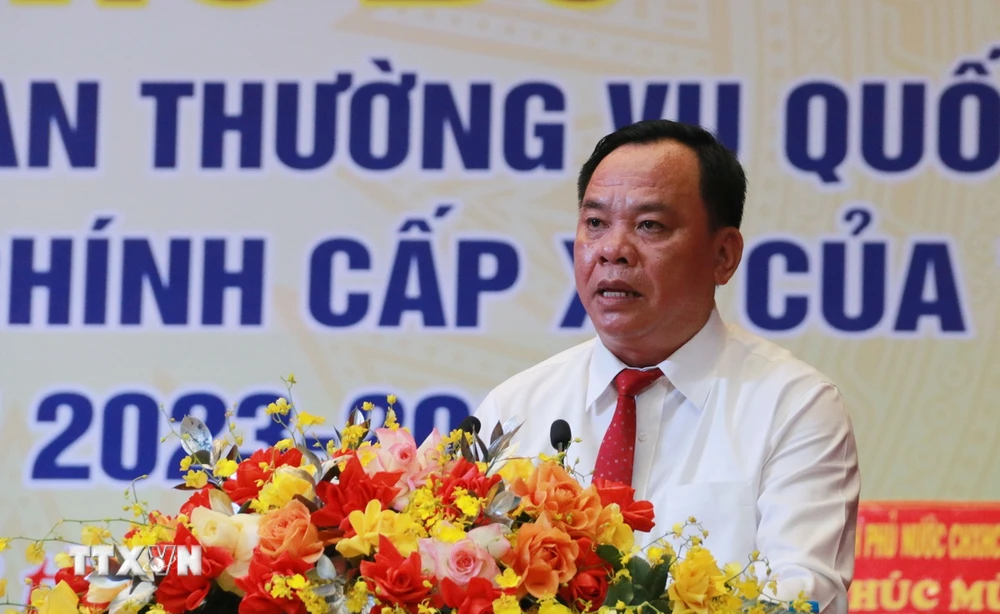 Le président du Comité populaire provincial de Dong Nai, Vo Tan Duc, a prononcé le discours d'ouverture de la cérémonie. (Photo : Le Xuan/VNA)