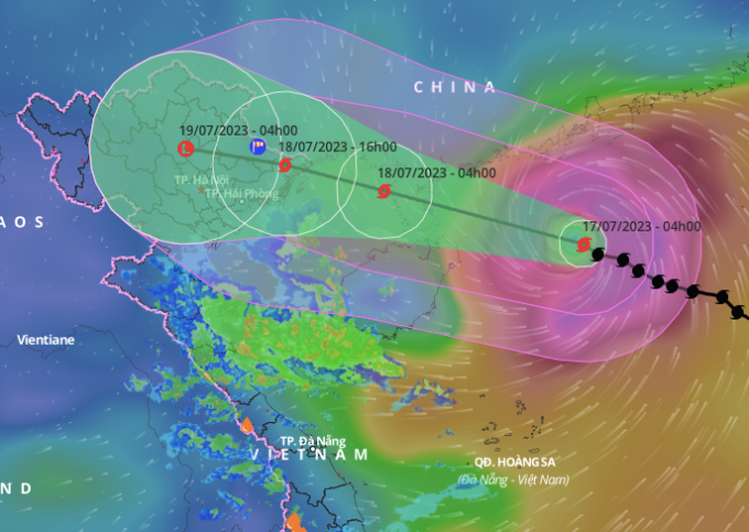 Dự báo hướng đi, vùng ảnh hưởng bão Talim, 4h ngày 17/7. Ảnh: NCHMF
