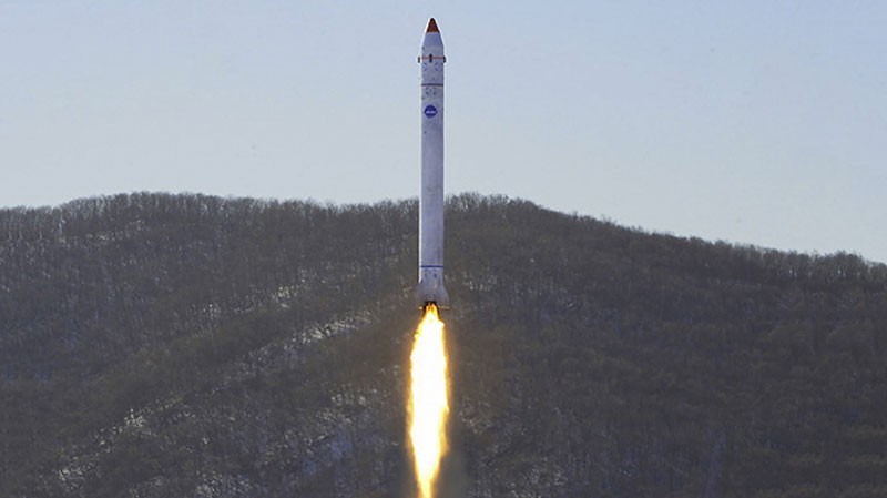 北朝鮮の偵察衛星の試験打ち上げ。（写真：朝鮮中央通信）