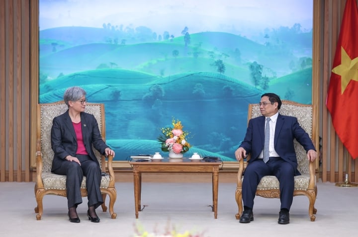 Prime Minister Pham Minh Chinh expressed his satisfaction with the strong development of the Vietnam-Australia bilateral relationship. (Photo: VGP/Nhat Bac)