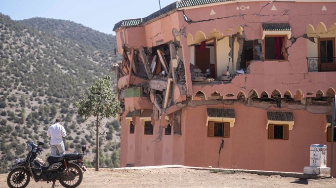A hotel in the village of Moulay Brahim, south of Marrakech in the Atlas Mountains, was damaged after the earthquake. Photo: AP