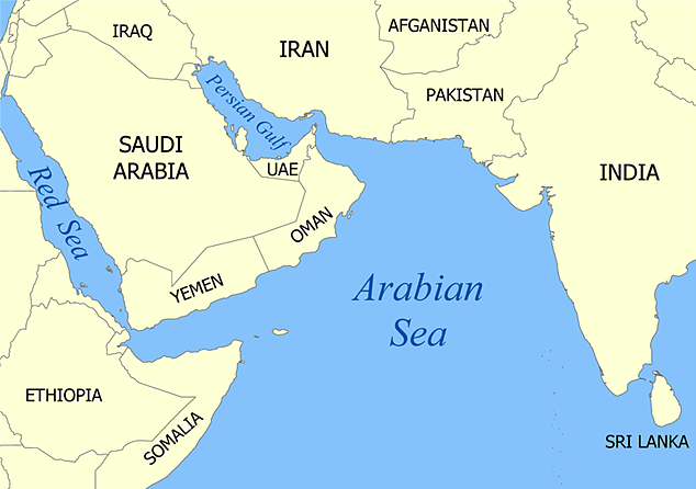 Localização do Mar Arábico. Gráfico: Wikipédia