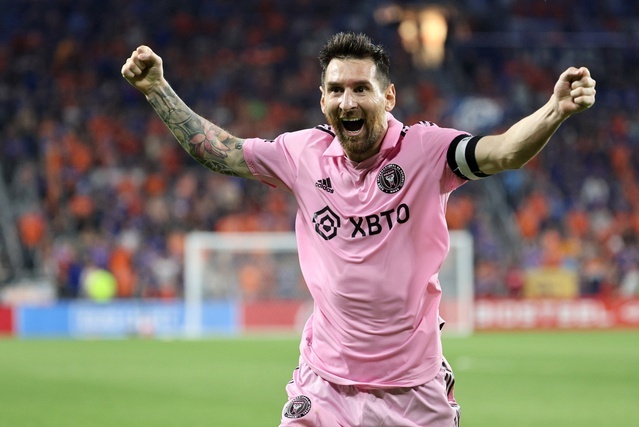 Messi celebrates after his team's win over Cincinnati. Photo: Inter Miami