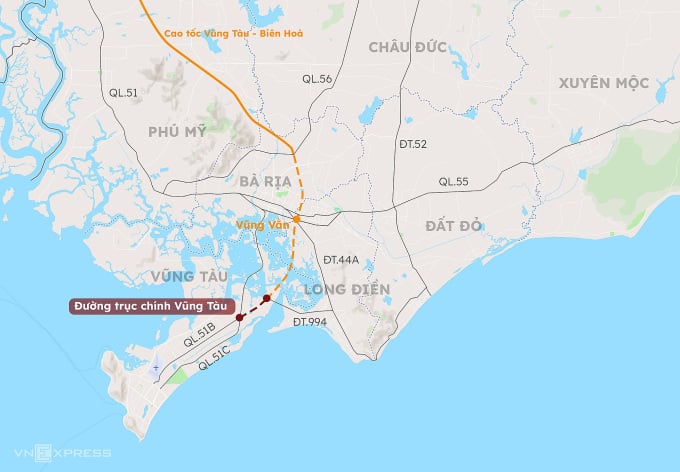 Cầu Cỏ May 3 nằm thuộc đoạn 2 - đường nối cao tốc Biên Hòa - Vũng Tàu. Đồ họa: Đăng Hiếu