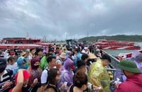 Los turistas abandonan la isla de Co To (provincia de Quang Ninh) antes de la tormenta número 2, el 22 de julio. (Foto de la ilustración: T.Duc/NLĐ)