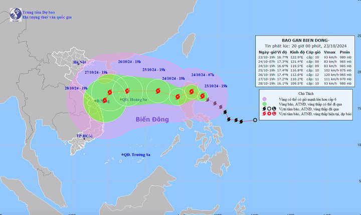 Dự báo đường đi và khu vực ảnh hưởng của bão Trami. (Nguồn: NCHMF)