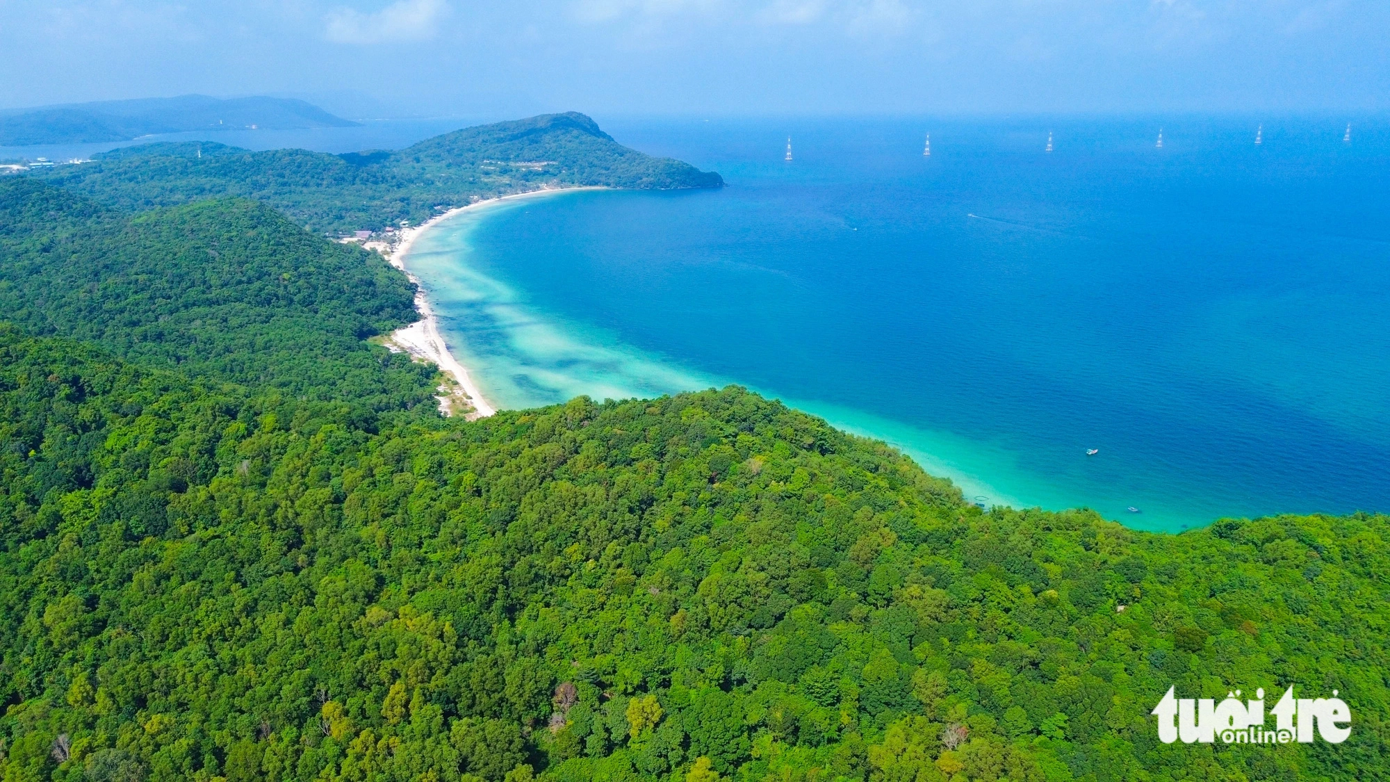 Phu Quoc's sea and forest are stunningly beautiful from above.