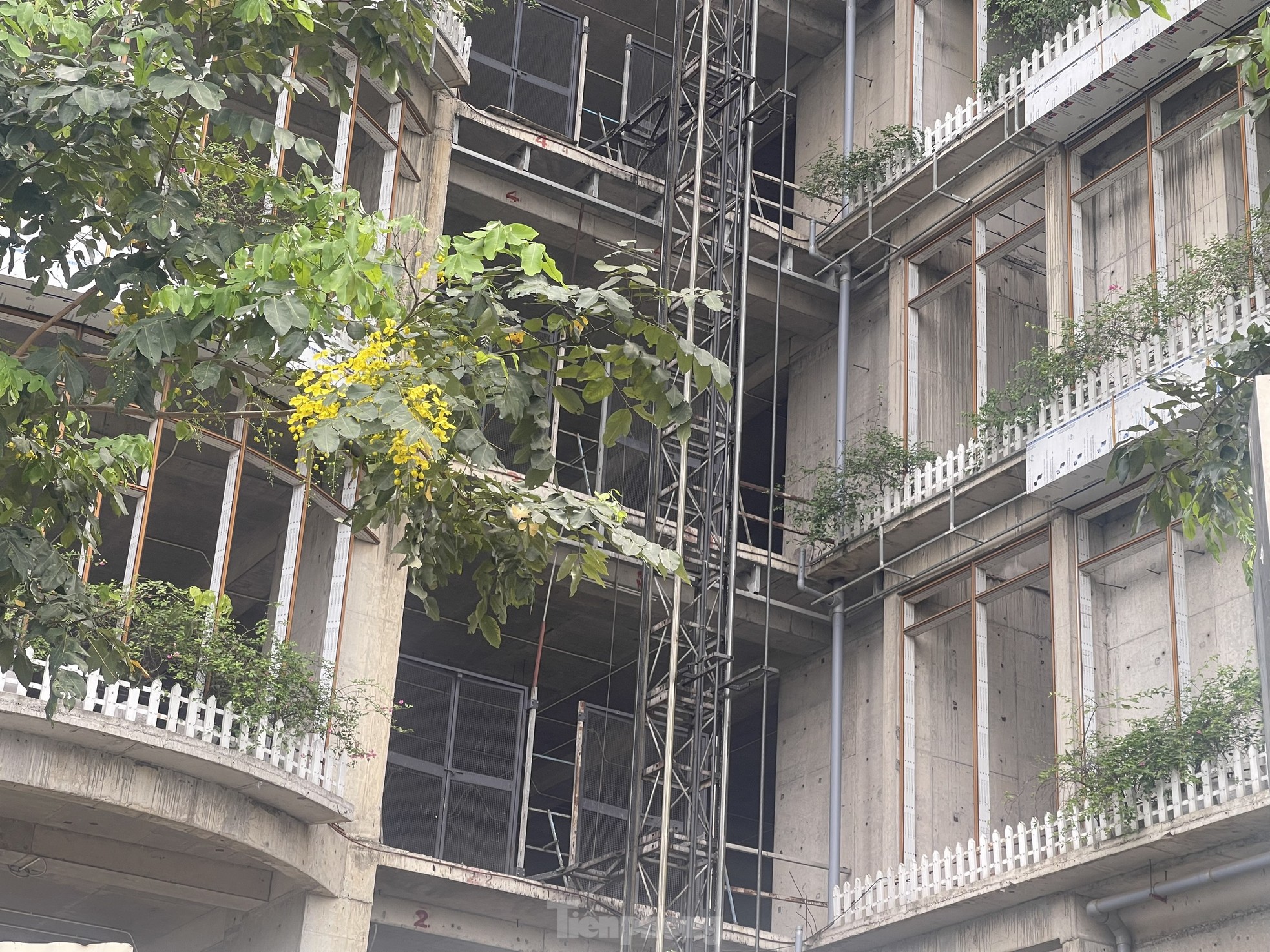 Movements of a series of apartment projects in Hanoi after a long period of abandonment and fenced off with corrugated iron photo 2