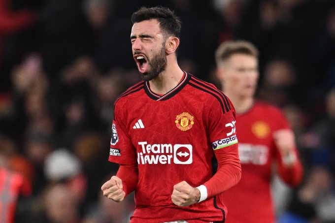 Fernandes était enthousiasmé après que Man Utd ait battu Aston Villa 3-2 lors de la 19e journée de Premier League à Old Trafford le 26 décembre. Photo : AFP