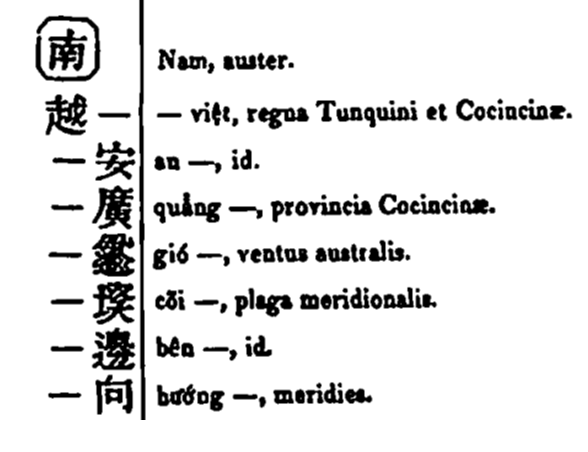 Два латинских слова «Quang Nam» в словаре XVIII века.