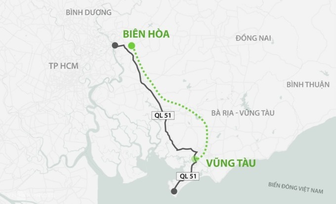 Map of Bien Hoa - Vung Tau expressway route. Graphics: Thanh Nhan