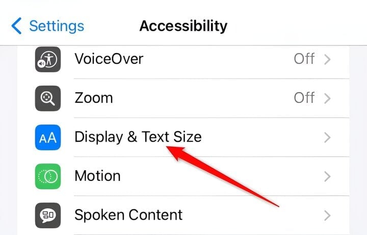 Chọn Display & Text Size (Màn hình & Cỡ chữ)