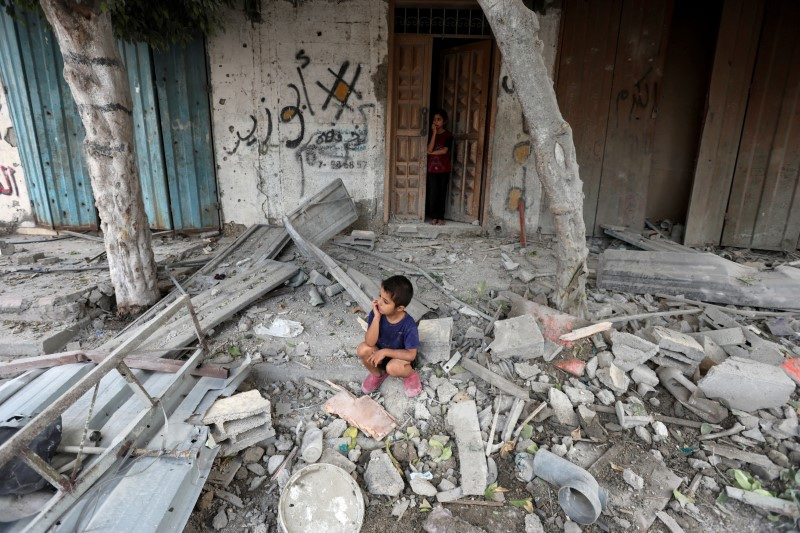 Aftermath of an Israeli strike on a house, in Maghazi refugee camp in the central Gaza Strip