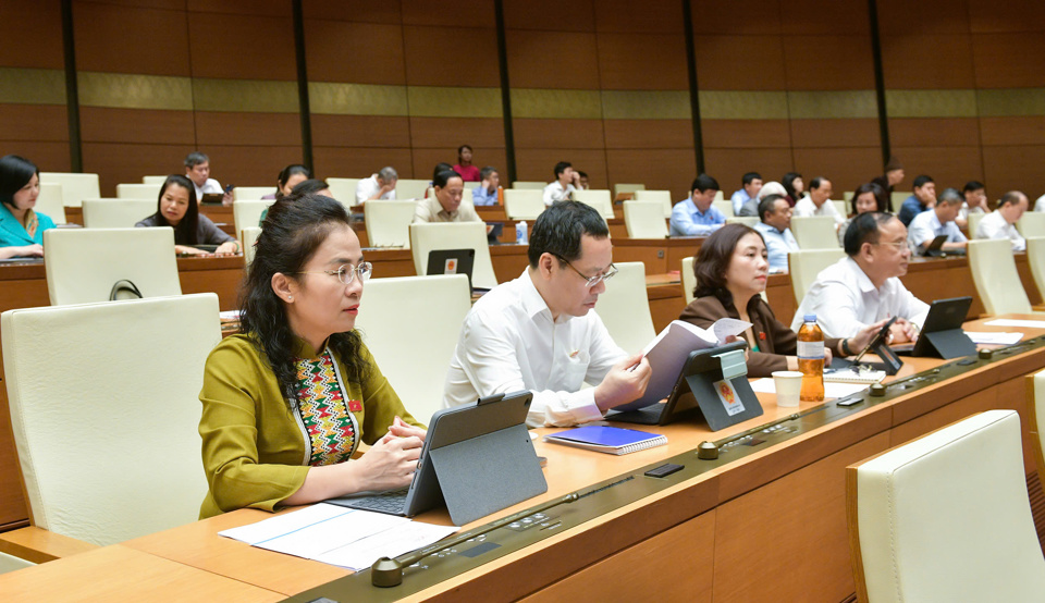 Les délégués participant à la séance de travail du matin du 25 janvier - Photo : Quochoi.vn