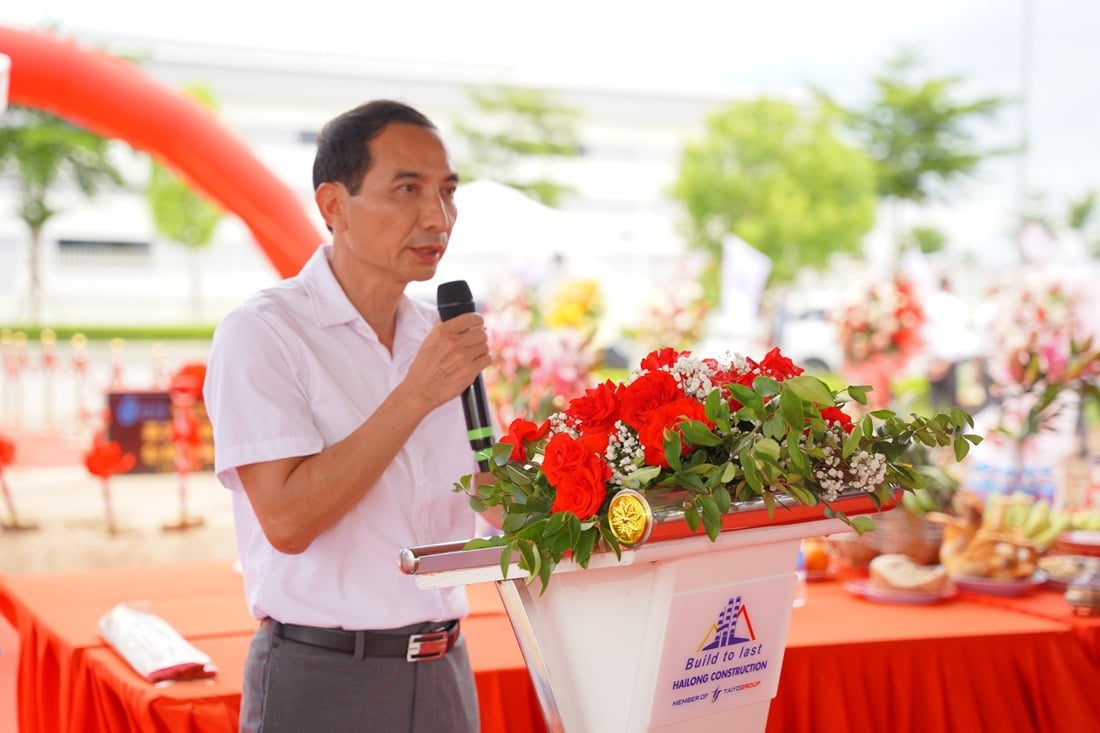 Mr. Pham Anh Tien, Chairman of the Board of Directors of Taiyo Group (parent company of Hai Long Construction Joint Stock Company) spoke at the groundbreaking ceremony. Photo - Thanh Son