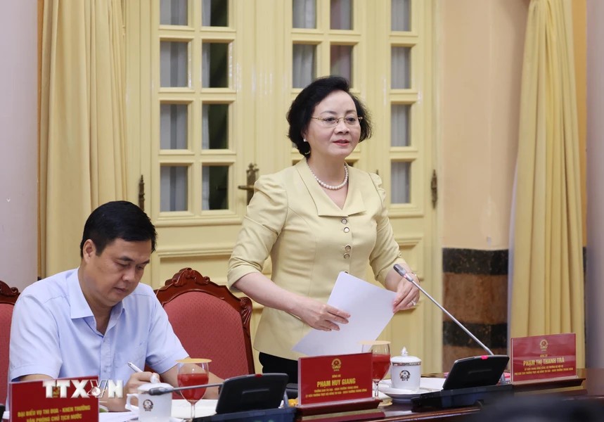 Innenminister Pham Thi Thanh Tra sprach bei der Arbeitssitzung. Foto: Lam Khanh/TTXVN