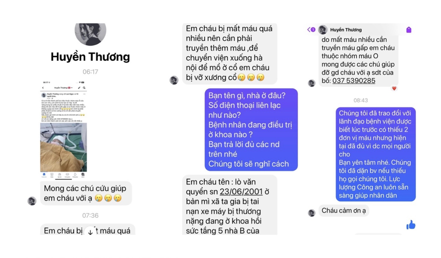 Hai chiến sĩ công an 'hỏa tốc' đi hiến máu từ tin nhắn cầu cứu qua Facebook- Ảnh 1.