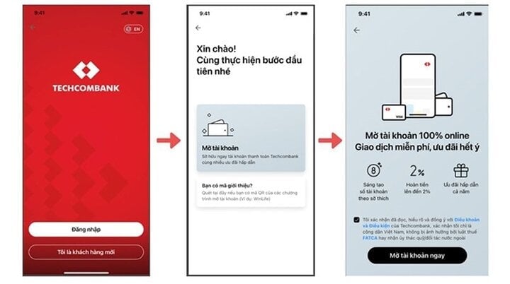 Descargue la aplicación de Banca Móvil y seleccione abrir una cuenta. (Foto: Techcombank)