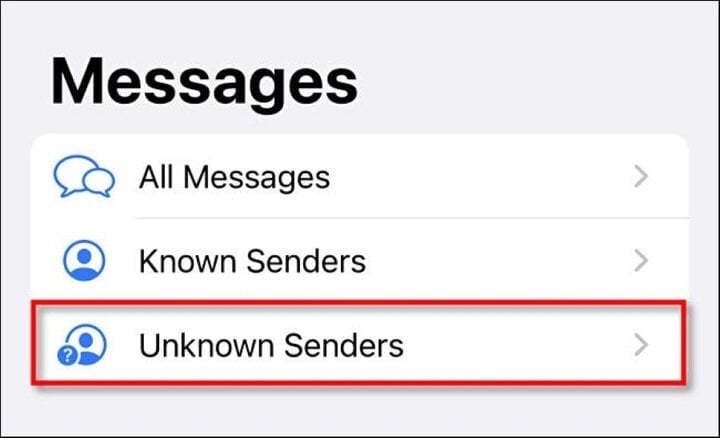 Comment masquer les messages indésirables des inconnus sur iPhone - 3