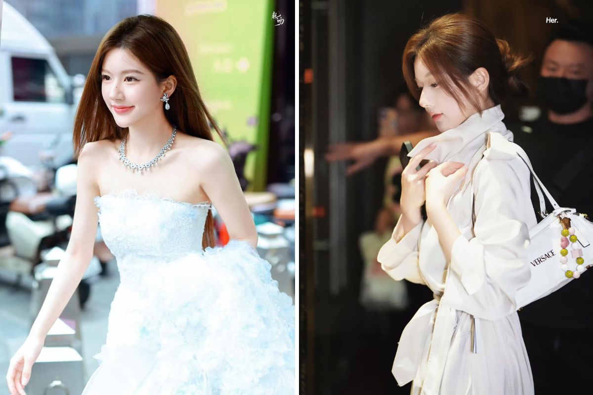 Zhao Lusi trägt in „Let Me Shine“ ein individuell gestaltetes Kleid und eine Versace-Tasche. Foto: Weibo