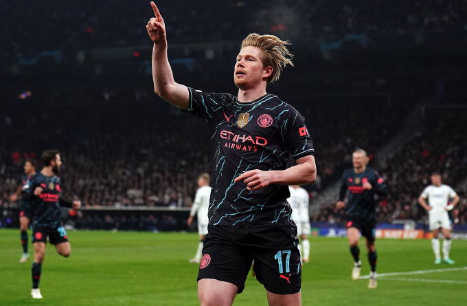 De Bruyne celebrates after opening the scoring for Man City against Copenhagen. Photo: PA