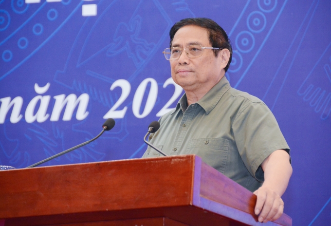 Thủ tướng Phạm Minh Chính tại Hội nghị Tổng kết năm học 2022-2023, chiều 18/8. Ảnh: MOET