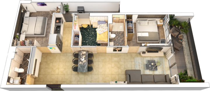 ផែនការជាន់នៃផ្ទះល្វែង 3PN Zen Tower - Feliz Homes ។