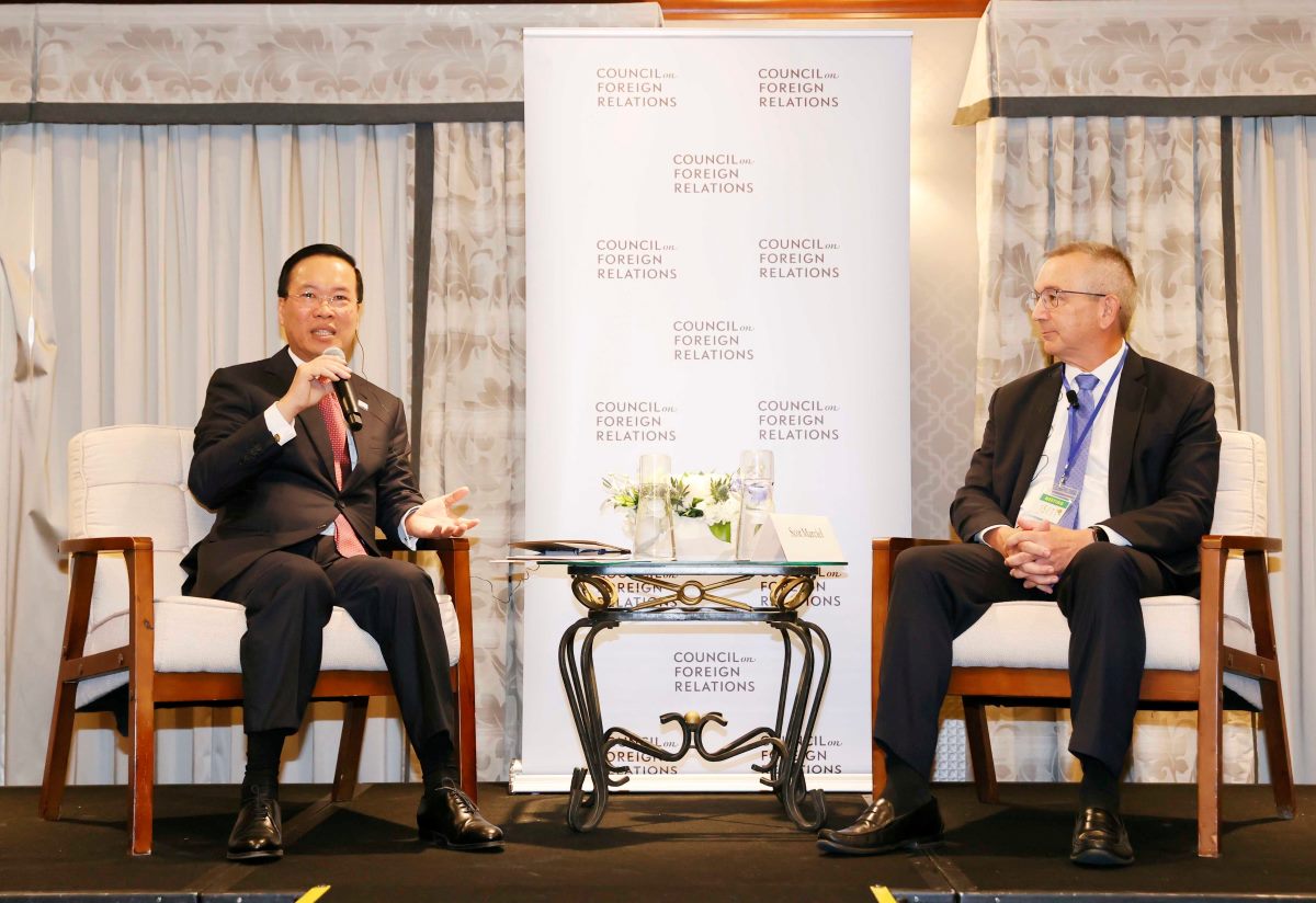 President Vo Van Thuong discusses policies at the US Council on Foreign Relations. Photo: VNA