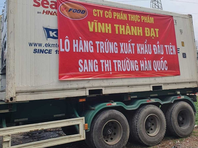 Lô trứng đầu tiên được Vĩnh Thành Đạt xuất khẩu sang thị trường Hàn Quốc. Ảnh: Linh Đan