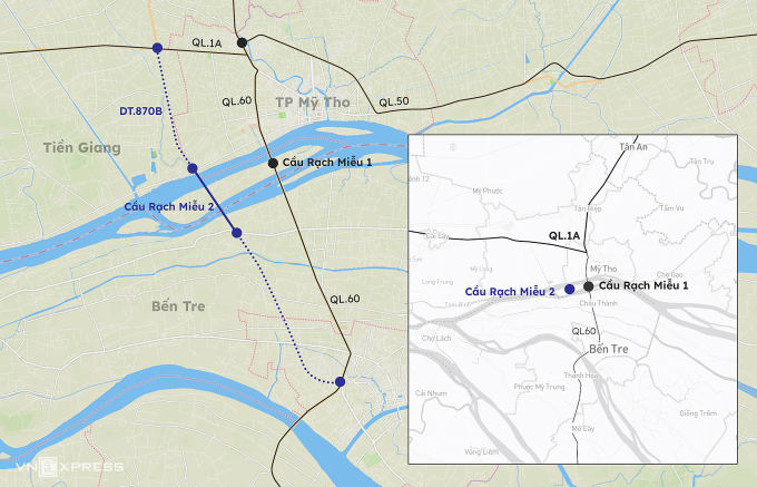 Emplacement des ponts Rach Mieu 1 et 2. Graphisme : Khanh Hoang