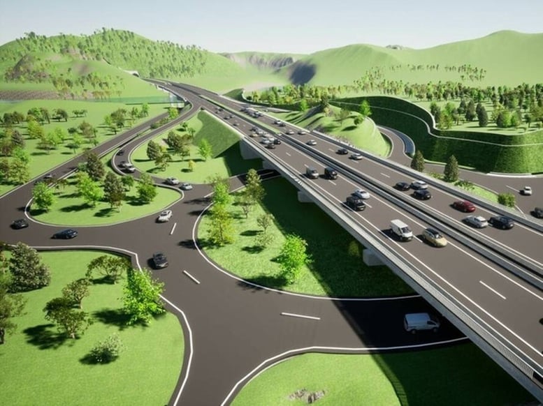 Perspectiva de la autopista Gia Nghia - Chon Thanh en la fase de inversión con una longitud de 128,8 km, escala de 4 carriles completos - Foto: Portal del Comité Popular Provincial de Dak Nong.