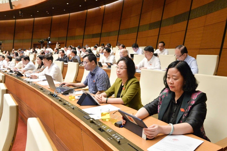 Delegados de la delegación de la Asamblea Nacional de Hanoi asisten a la octava sesión de la 15ª Asamblea Nacional. Foto: Quochoi.vn