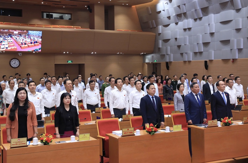 Delegates salute the flag at the opening session of the Session.