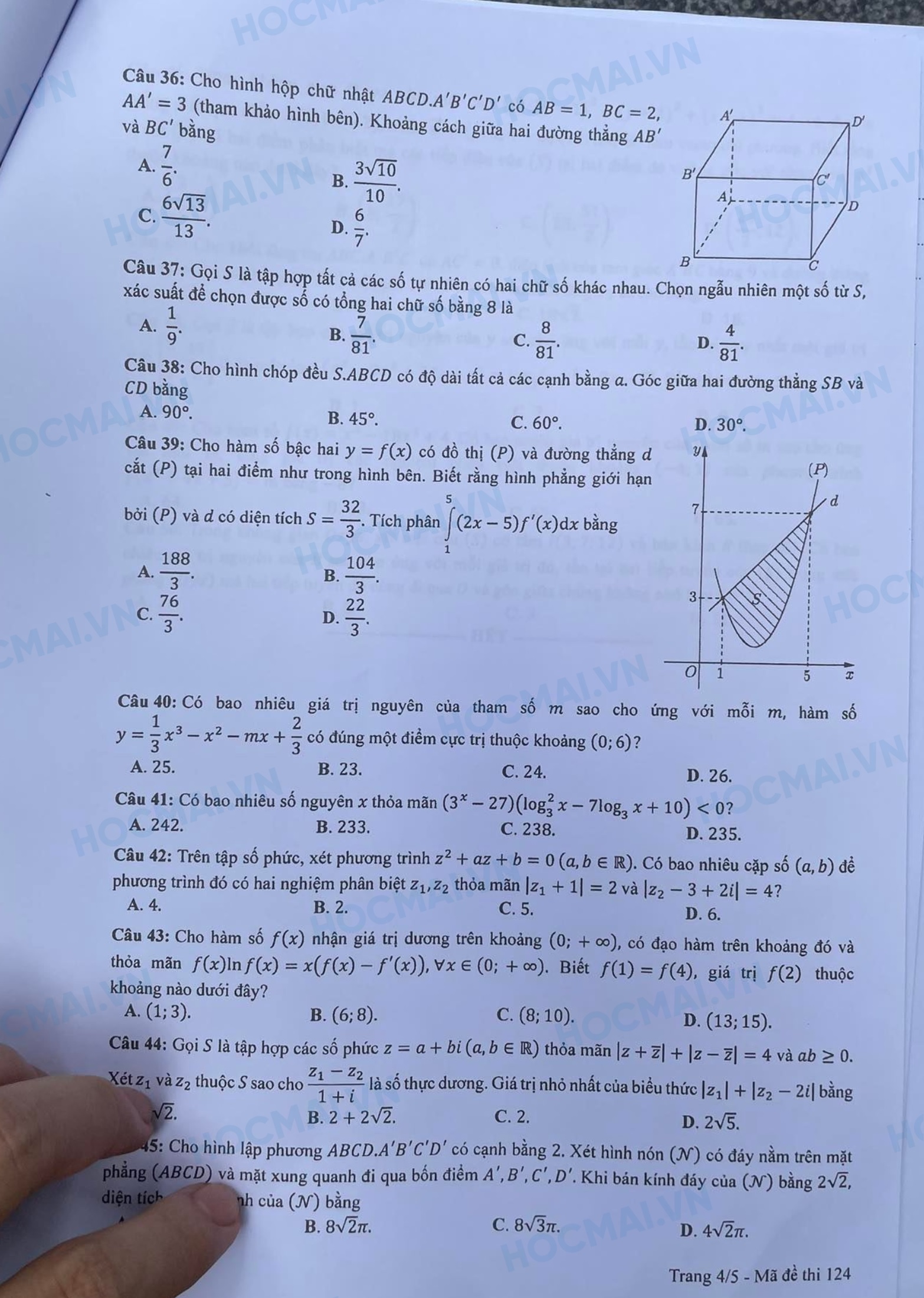 Examen de fin d'études secondaires 2023 code de test de mathématiques 124 image 4