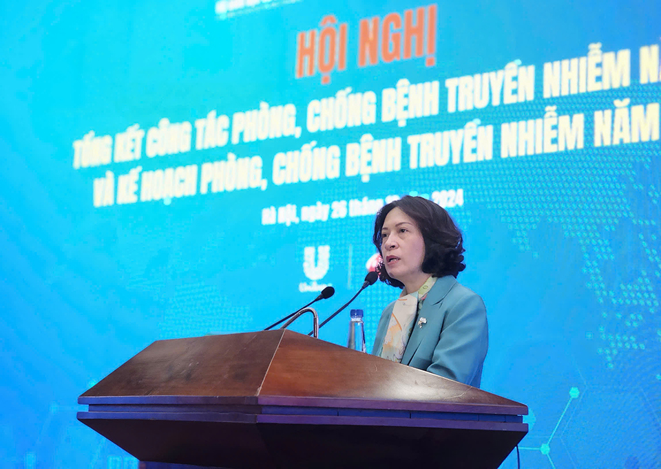 La vice-ministre de la Santé, Nguyen Thi Lien Huong, a pris la parole lors de la conférence.