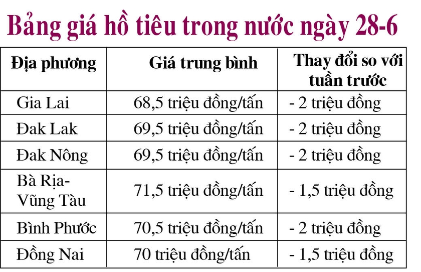 ราคาพริกไทยในประเทศลดลง 2 ล้านดองต่อตันจากสัปดาห์ที่แล้ว ภาพที่ 1