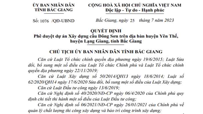 Bac Giang: Approval of Dong Son bridge construction project