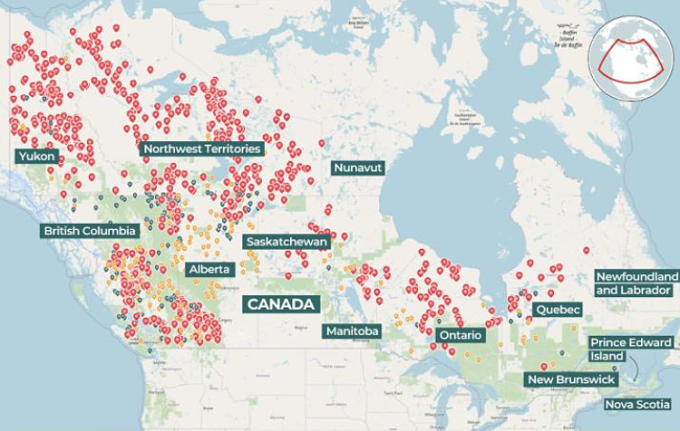 Biểu đồ thể hiện hơn 1.000 đám cháy hoạt động trên lãnh thổ Canada tính đến ngày 23/8. Đồ họa: CIFFC