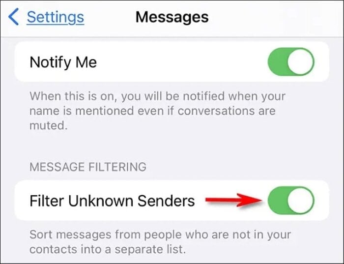 Comment masquer les messages de spam des inconnus sur iPhone - 2