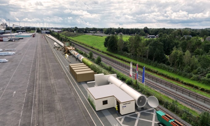 Tunnel d'essai de la technologie du train Hyperloop aux Pays-Bas. Photo : AFP